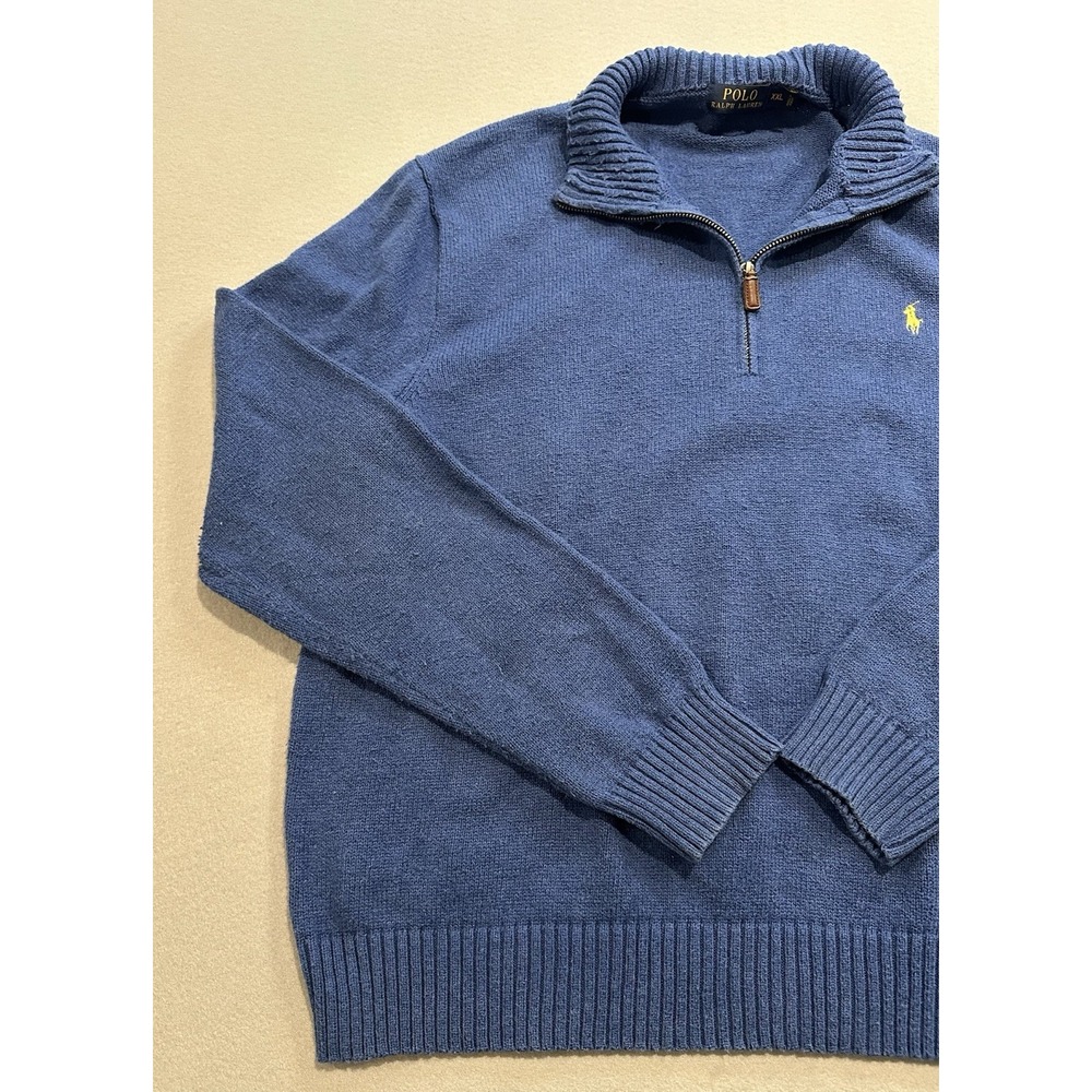 Polo Ralph Lauren Mens XXL Blue 1/4 Zip Sweater Cotton Pony Logo Pullover - Picture 3 of 13